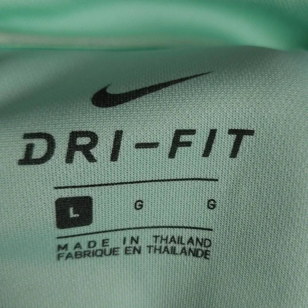 Nike Dri Fit Golf Polo Shirt Green‎ Blue Stripe Mens Large Short Sleeve Athletic